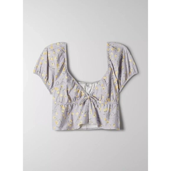 Sunday Best Aritzia Women's Large Lavender Kaia Top Puff-Sleeve Tie-Front $48 - Picture 3 of 9